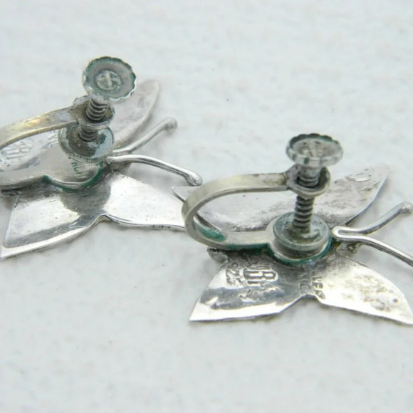 Silver Abalone Butterfly Signed JBF Earrings 925 - Picture 5 of 5